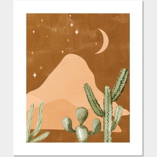 Watercolor Desert Landscape Night Posters and Art